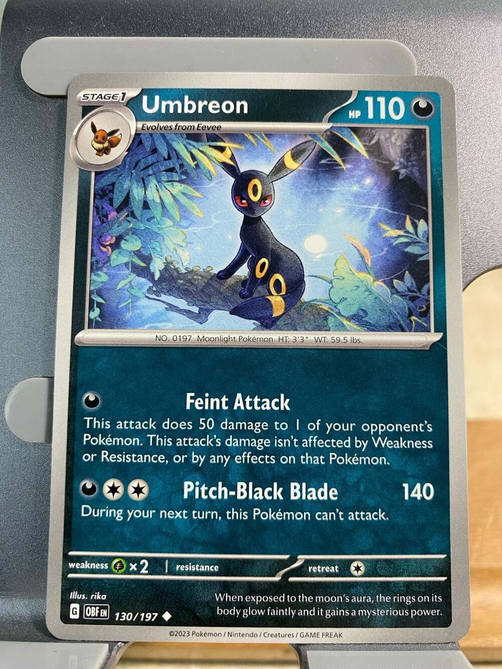 Pokémon TCG Umbreon 130/197 Obsidian Flames Trick or Trade Holo Stamped Card